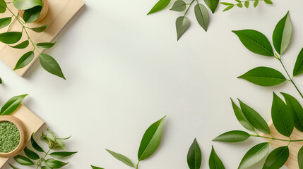 green leaves frame on white background for product mock-up