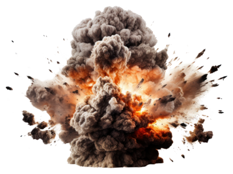 PNG Bomb explosion fire white background destruction.