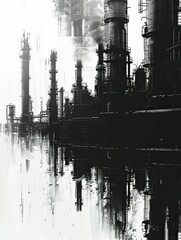 Obraz premium intricate outline of a contemporary oil refinery, showcasing advanced industrial technology for promotional purposes.
