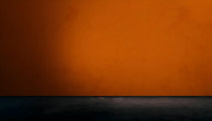 Dark orange wall in an empty room with a concrete floor on digital art concept, Generative AI.