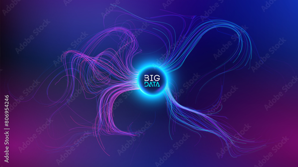 Fototapete Neural network abstract digital background. Technology background, data science. Artificial intelligence background. Generative ai with data flow lines.