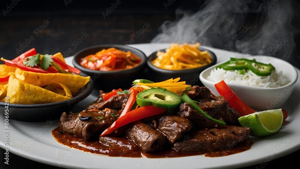 Wall mural home cooked smoky hot beef fajitas with grilled vegetables - Wall murals