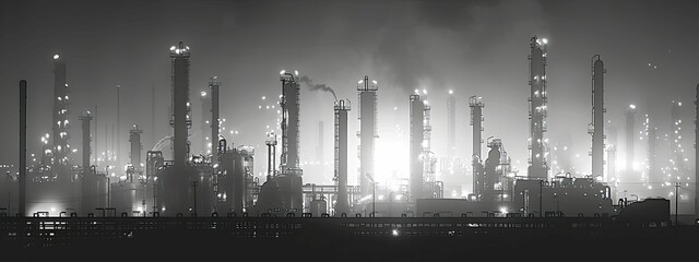 High Contrast Oil Refinery Silhouette for Industrial Tech Promotions