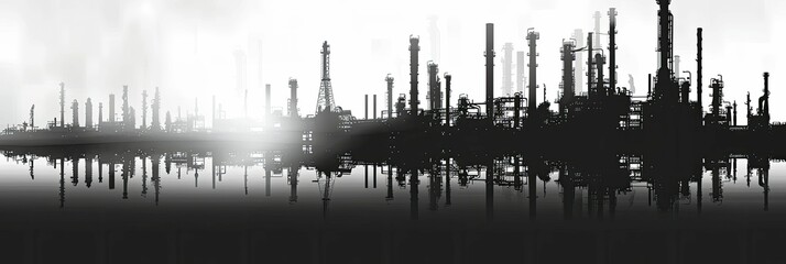 High Contrast Silhouette of Oil Refinery Complex for Tech Industry Marketing