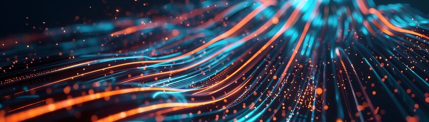 futuristic Visual digital data flow through fiber optic cables, abstract technology background.