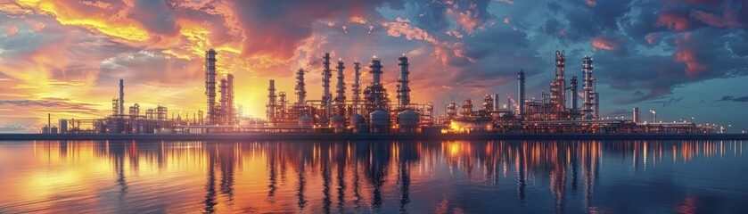 Fototapeta premium Explore a sleek, educational Vector illustration of a minimalist oil refinery for technical platforms.