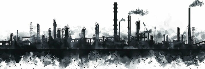 intricate details of oil refinery machinery through captivating vector silhouettes ideal for industrial marketing materials.