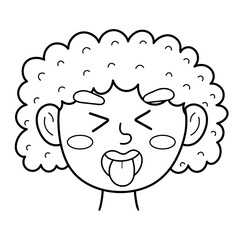 Disgusted emotion face in black and white. Little kid outline clipart with emotional expression. Feeling concept vector illustration