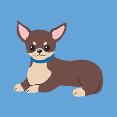 Chihuahua dog, flat cartoon vector icon illustration isolated on background. Short-haired purebred brown puppy sitting pose. Suitable for banner, card, sticker, social media post, and poster.