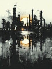 Explore a modern depiction of oil refinery technology in vector art, perfect for media applications.