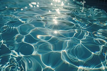 Obraz premium The water is calm and clear, with ripples and waves that reflect the sunlight. Concept of tranquility and serenity, as if the viewer is standing in the water