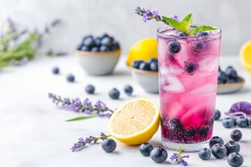 Blueberry lavender lemonade photo on white isolated background