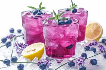 Blueberry lavender lemonade photo on white isolated background