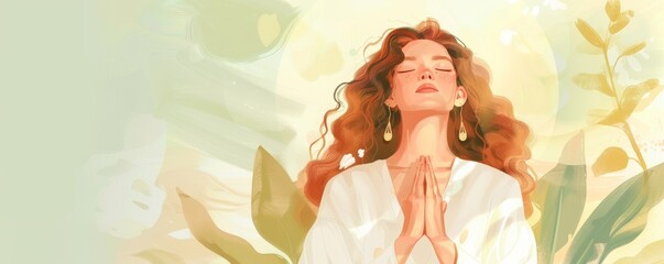 Serene Woman in Meditation with Sunlight and Nature