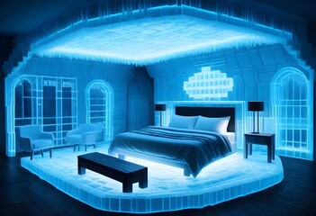 Obraz na płótnie Canvas Pixel art a detailed 8k vision of an ice hotel wit (12)