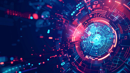 Obraz premium Futuristic digital technology background featuring vibrant radial design and electronic circuit patterns.