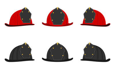Fireman helmets set. flat design vector illustration isolated on white background.