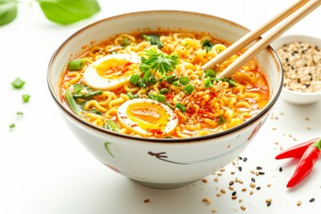 Coconut curry ramen photo on white isolated background