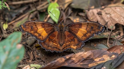 Obraz premium blackwinged brown orange butterfly in uganda forest wildlife nature photography