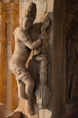 Sculpture or Statue of Dwarapal. 7th century temples, Pattadakal, India. UNESCO World Heritage site.