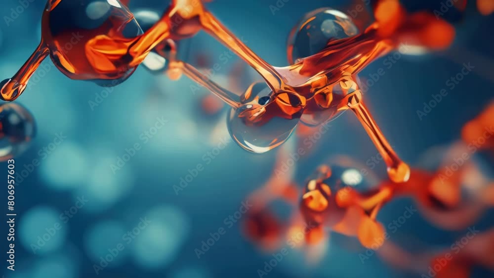 Poster a close up of a bunch of small spheres with a blue background. the spheres are orange and appear to 