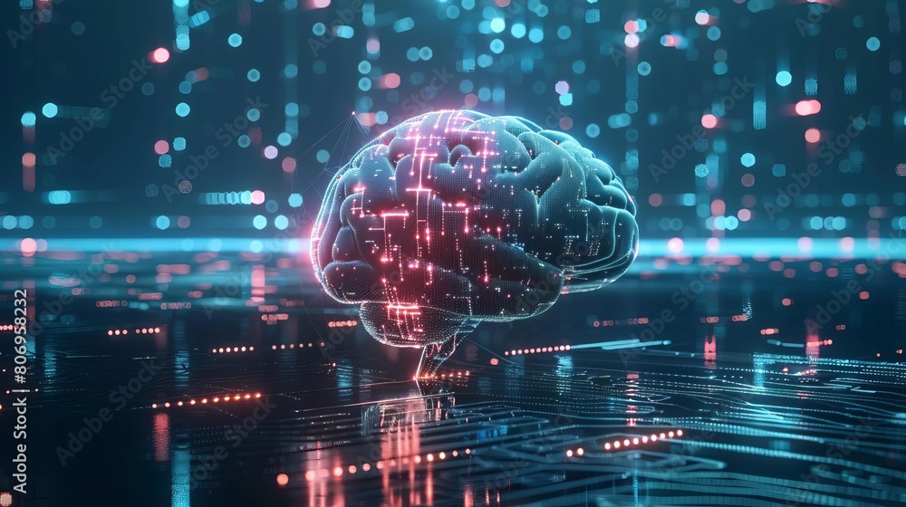 Aufkleber conceptual illustration of artificial intelligence and machine learning in business with glowing bra