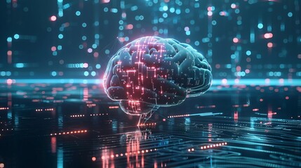 Obraz premium conceptual illustration of artificial intelligence and machine learning in business with glowing brain symbol