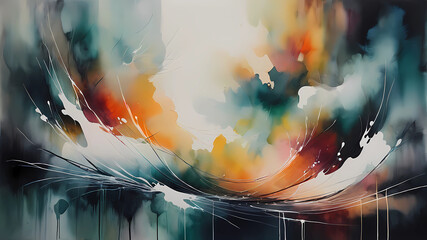 an abstract painting with the style of Mikael Brandrup, water colours, cinematic, modern art,
