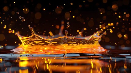 Vibrant Orange Water Splash on Dark Background Dynamic 3D Rendered Liquid Art