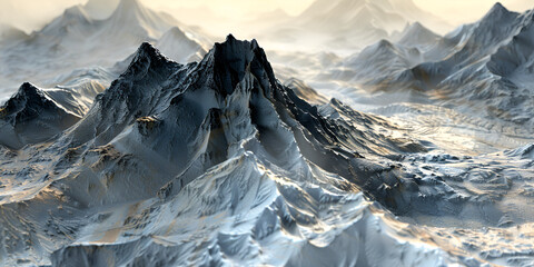 Winter Fabulous Panoramic landscape mountains, mountain peaks amazing view. Magical winter snow nature valley of mountains and ridges. Illustration
 - obrazy, fototapety, plakaty