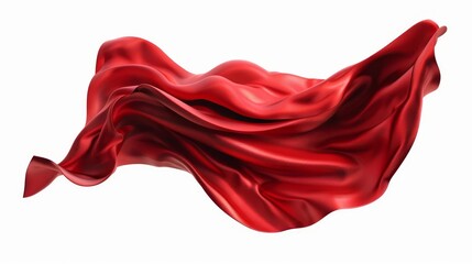 elegant red silk fabric gracefully flying and waving in the air isolated on white background 3d illustration