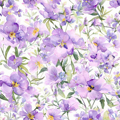 Radiant flowers and fresh foliage, in lavender blush and lively olive hues on light background. Watercolor style. Wrapping Paper, Textile Design, Stationery Background, Creative Projects