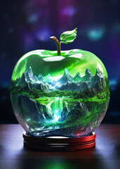 Stunning Landscapes Inside A Crystal Apple Powerful Vibrant Colours 300PPI High Resolution Image - obrazy, fototapety, plakaty