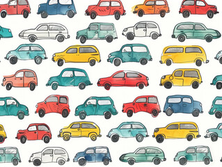 Let your creativity shine with a playful hand-drawn car design perfect for kids' fabrics, especially for boys. Unleash your imagination and have fun with this fun pattern!