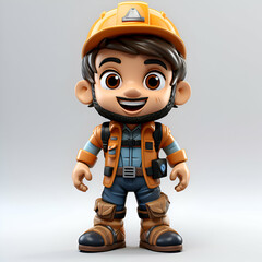 3D Render of a Little Boy Construction Worker with helmet and overalls
