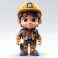 Fototapeta premium 3D Render of a Little Boy construction worker with helmet and safety equipment