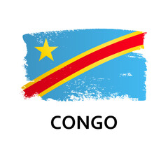 National symbols - flag of Congo isolated on a white background. Hand-drawn illustration. Flat style. 
