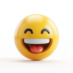 Joyful Happy Emoji in 3D, Expressive Smiling Face on a Bright White Background