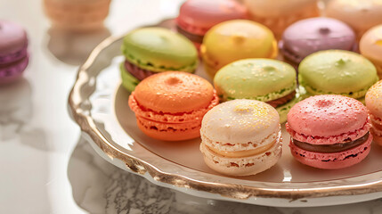 Fototapeta premium Colorful food photography, sweet macarons, sweets table