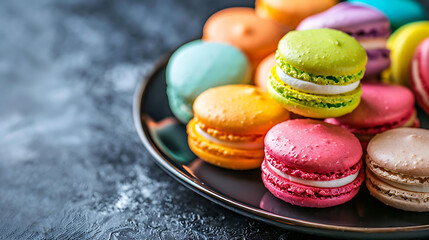Fototapeta premium Colorful food photography, sweet macarons, sweets table