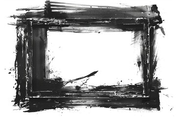 Fototapeta premium A distressed black vector frame with a rough, textured border, empty on the inside, set against a clean white background.
