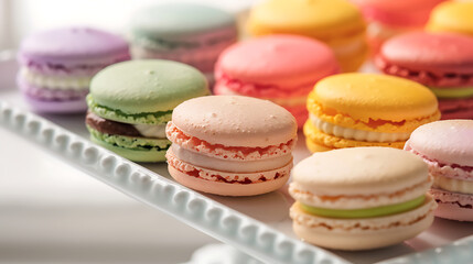 Colorful food photography,  sweet macarons, sweets table