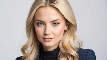 young blonde businesswoman studio portrait on plain white background from Generative AI