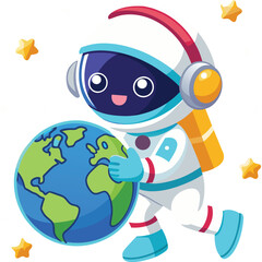 astronaut with a globe vector illustration, a Cute cartoon  Astronaut Floating In Space  Vector, 