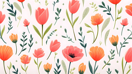 Fototapeta premium Digital pink and orange flowers pattern abstract graphic poster background