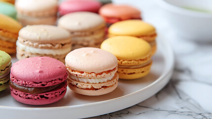 Obraz premium Colorful food photography, sweet macarons, sweets table