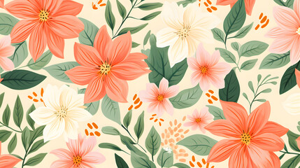 Obraz premium Digital pink and orange flowers pattern abstract graphic poster background