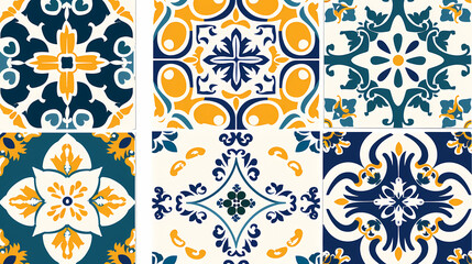 Traditional ornate portuguese tiles azulejos ,vector image - obrazy, fototapety, plakaty