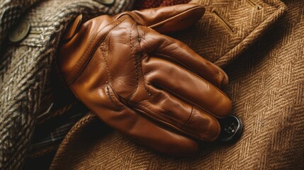 leather gloves resting on a classic coat stylish fashion still life