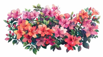 Obraz premium lush bush of vibrant flowers isolated on white background spring garden illustration